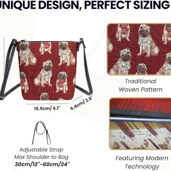 SIGNARE Pug Tapestry Small Crossbody Bag – NWOT - Picture 8 of 8